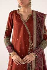 3 Piece Embroidered Raw Silk Suit