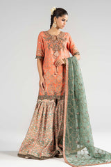 3 Piece Embroidered Raw Silk Suit