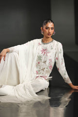 3 Piece Embroidered Raw Silk Suit