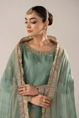 3 Piece Embroidered Raw Silk Suit