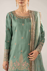3 Piece Embroidered Raw Silk Suit