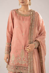 3 Piece Embroidered Raw Silk Suit
