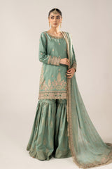 3 Piece Embroidered Raw Silk Suit