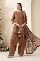 3 Piece Embroidered Raw Silk Suit