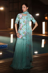 3 Piece Embroidered Net Suit - Asian Style House