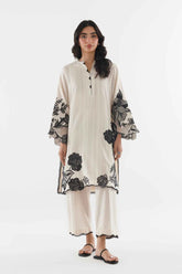Stitched Embroidered Leno Kara Shirt+ Culotte