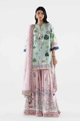 Stitched Printed Satin Suit