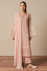 CREAM BLUSH -3PC (SHIRT, TROUSER & DUPATTA)