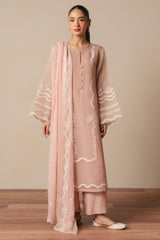CREAM BLUSH -3PC (SHIRT, TROUSER & DUPATTA)