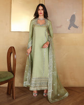Veha 3 Piece Silk Dress Set in Pista Green