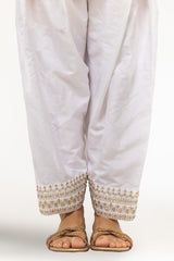 White Dyed Embroidered Rawsilk Shalwar