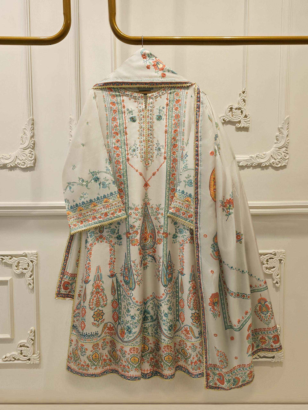 3-Piece Pure Digital Printed Silk Suit – Luxury Elegant Women's Formal Wear S114744
