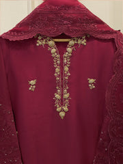 3 Piece- Pure Sheesha Silk Embroidered Suit S115228