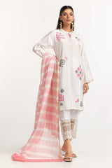 Dyed Screen Print Cotton Net Shirt With Yarn Dyed Dupatta