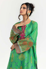 Luxury Pret Printed Khadi Net Embroidered Kurti And Trouser