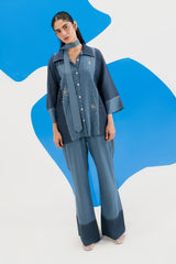 Denim Embellished Button Down Shirt And Trouser