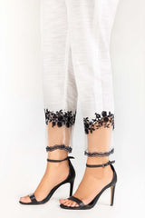Off-White Embroidered Khaddar Trouser