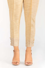 Beige Embroidered Khaddar Trouser