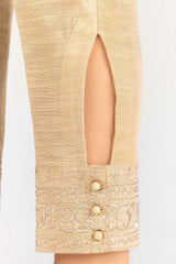 Beige Embroidered Khaddar Trouser