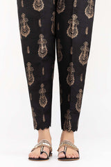 Black Screen Printed Raw Silk Pants