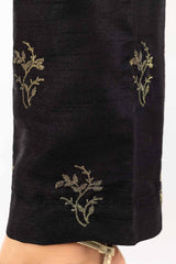 Black Embroidered Raw Silk Pants TR-21-48