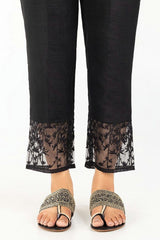 Black Embroidered Raw Silk Pants