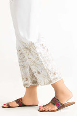 Off White Raw Silk Embroidered Trousers