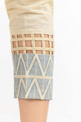 Beige Khaddar Screen Printed Trousers