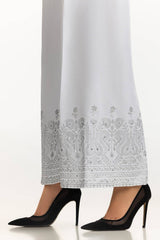 White Rawsilk Block Printed Trouser