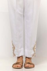 White Dyed Embroidered Rawsilk Trouser