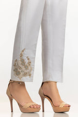 White Rawsilk Embroidered Trouser