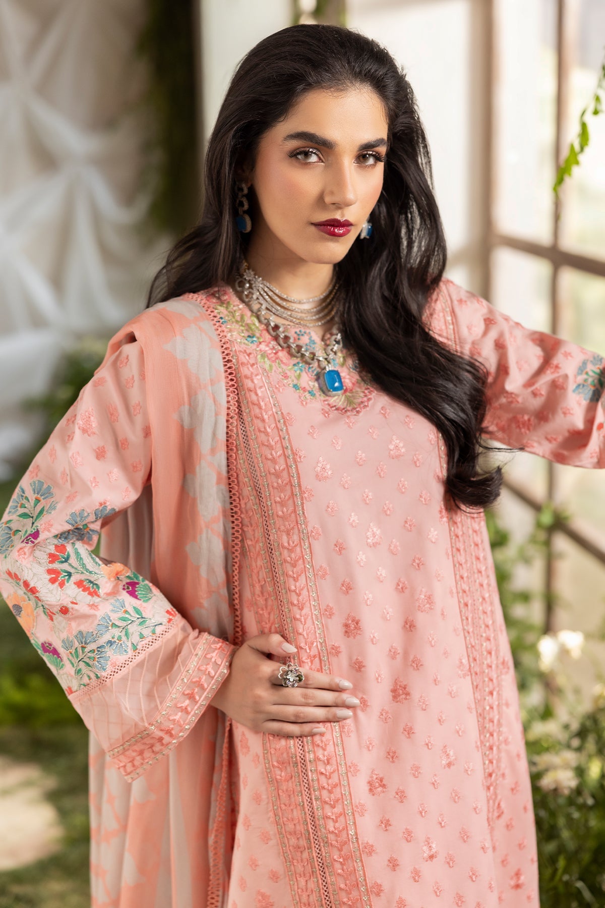 3-PC Stitched Chikankari Lawn Collection CMA-6-123 Peach