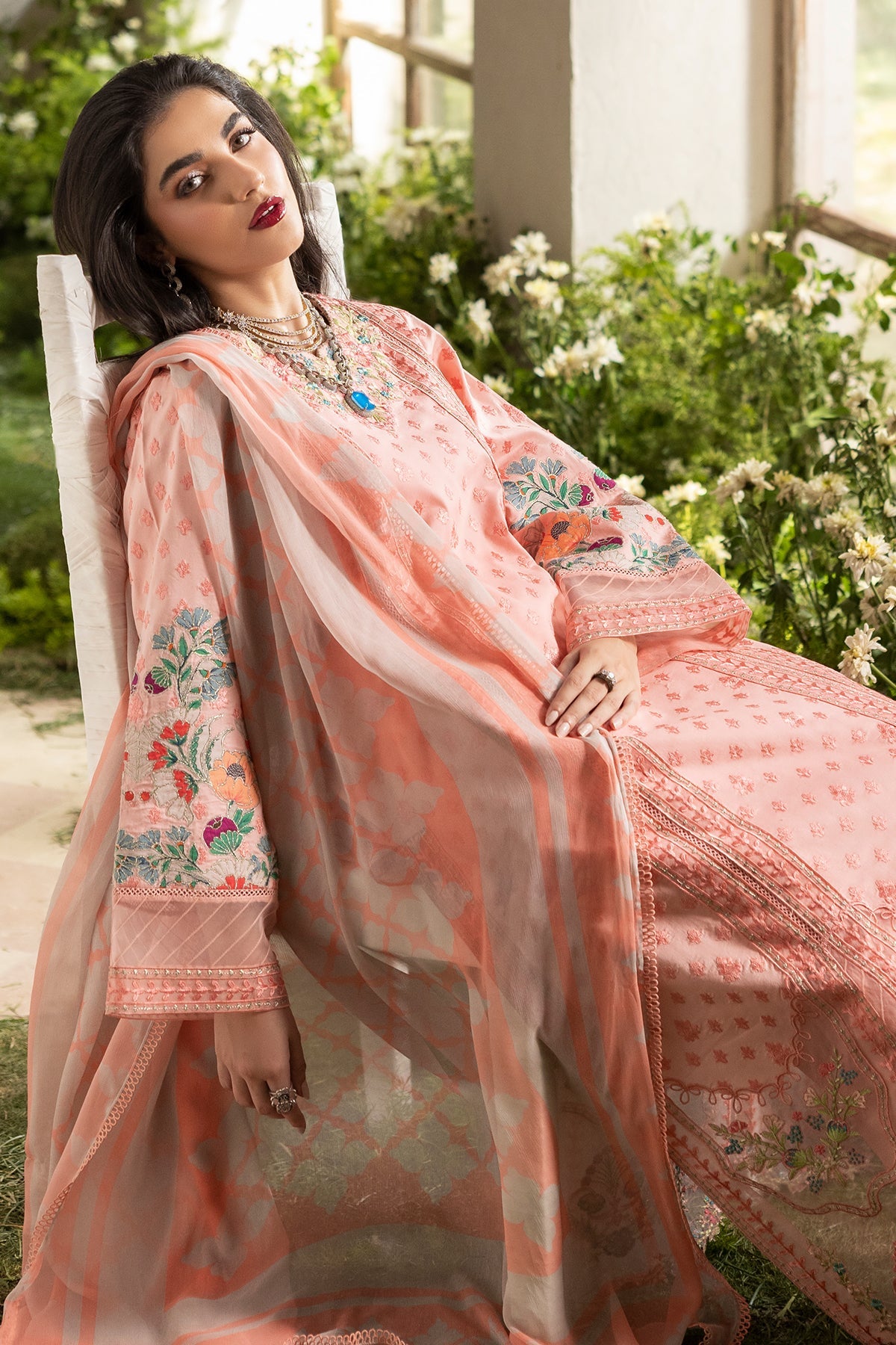 3-PC Stitched Chikankari Lawn Collection CMA-6-123 Peach