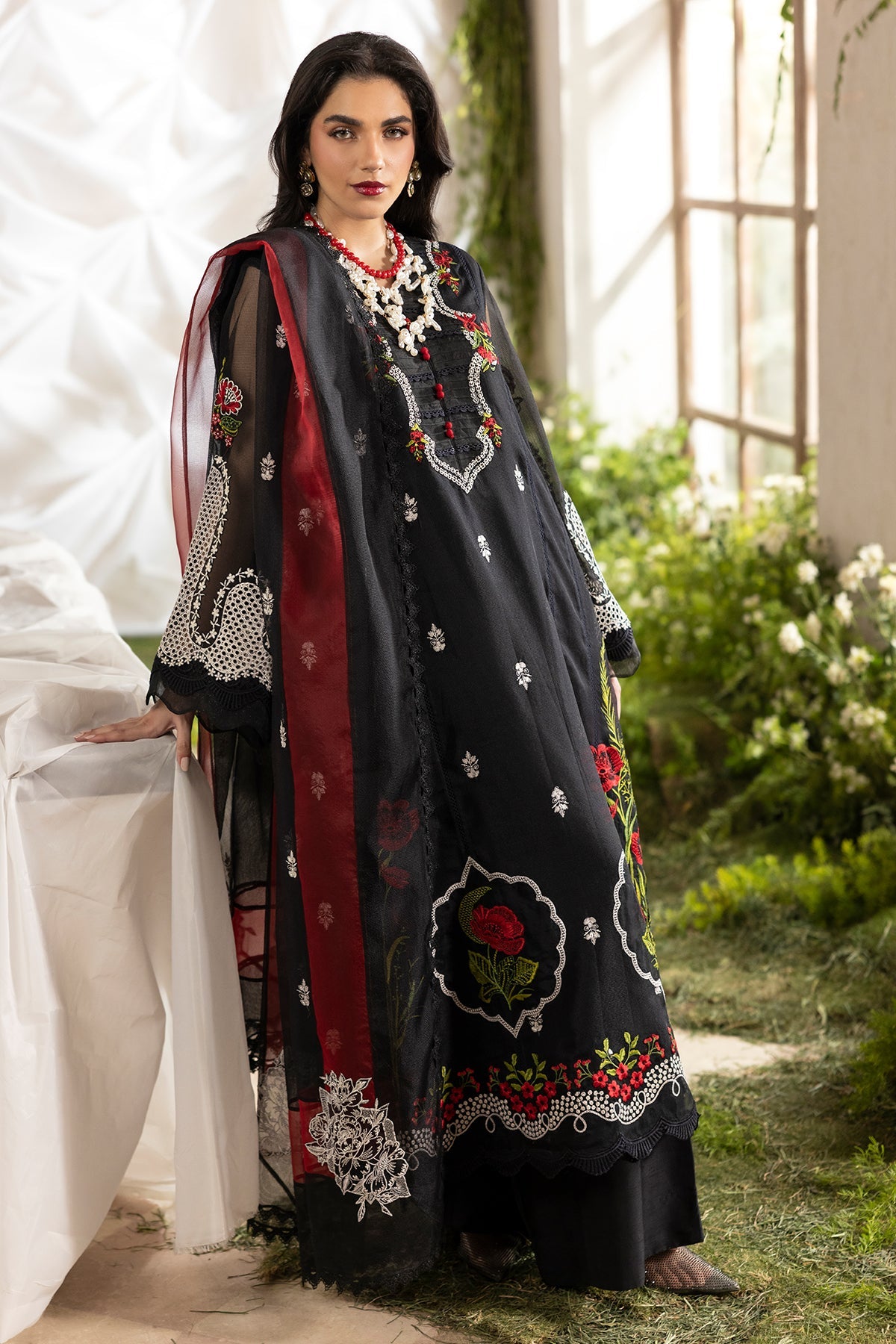 3-PC Embroidered  Cotton Net CMA-5-187