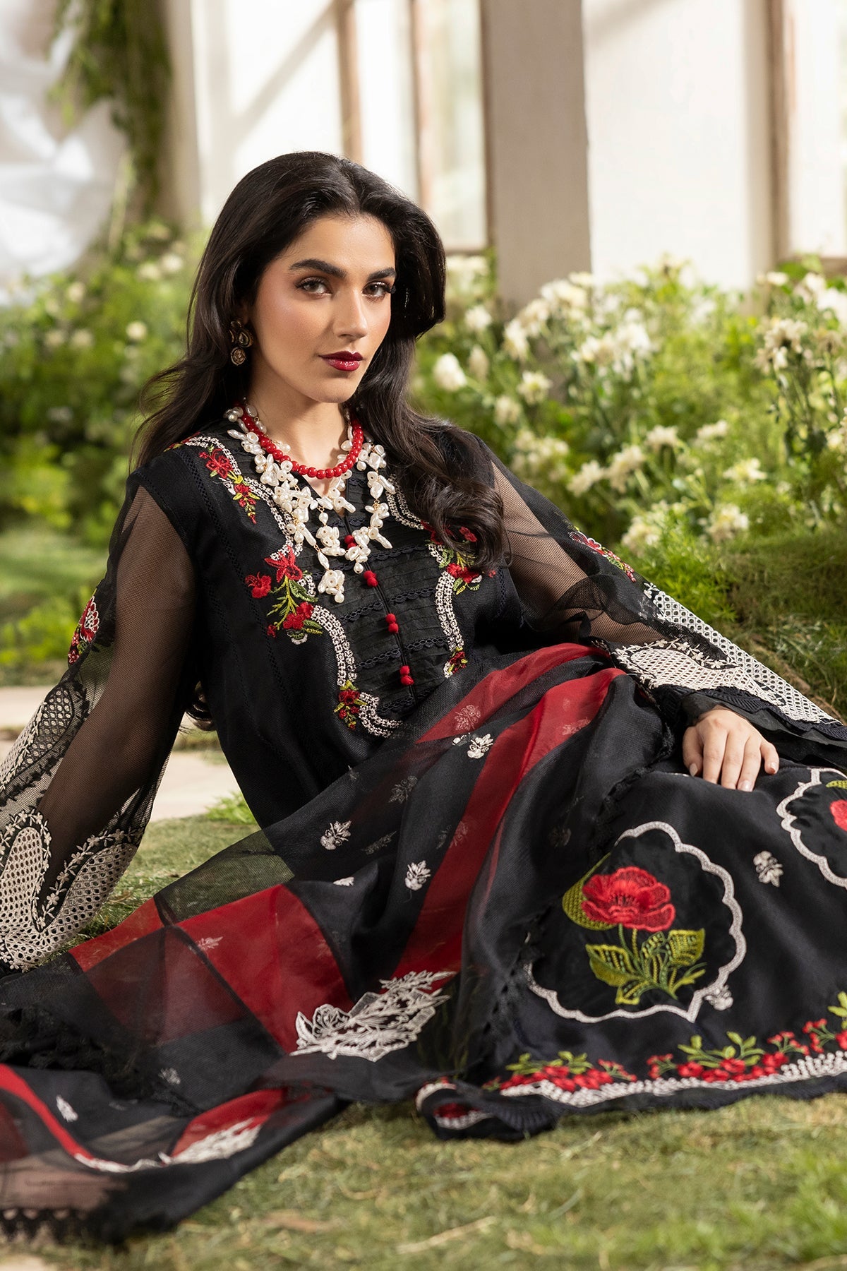 3-PC Embroidered  Cotton Net CMA-5-187