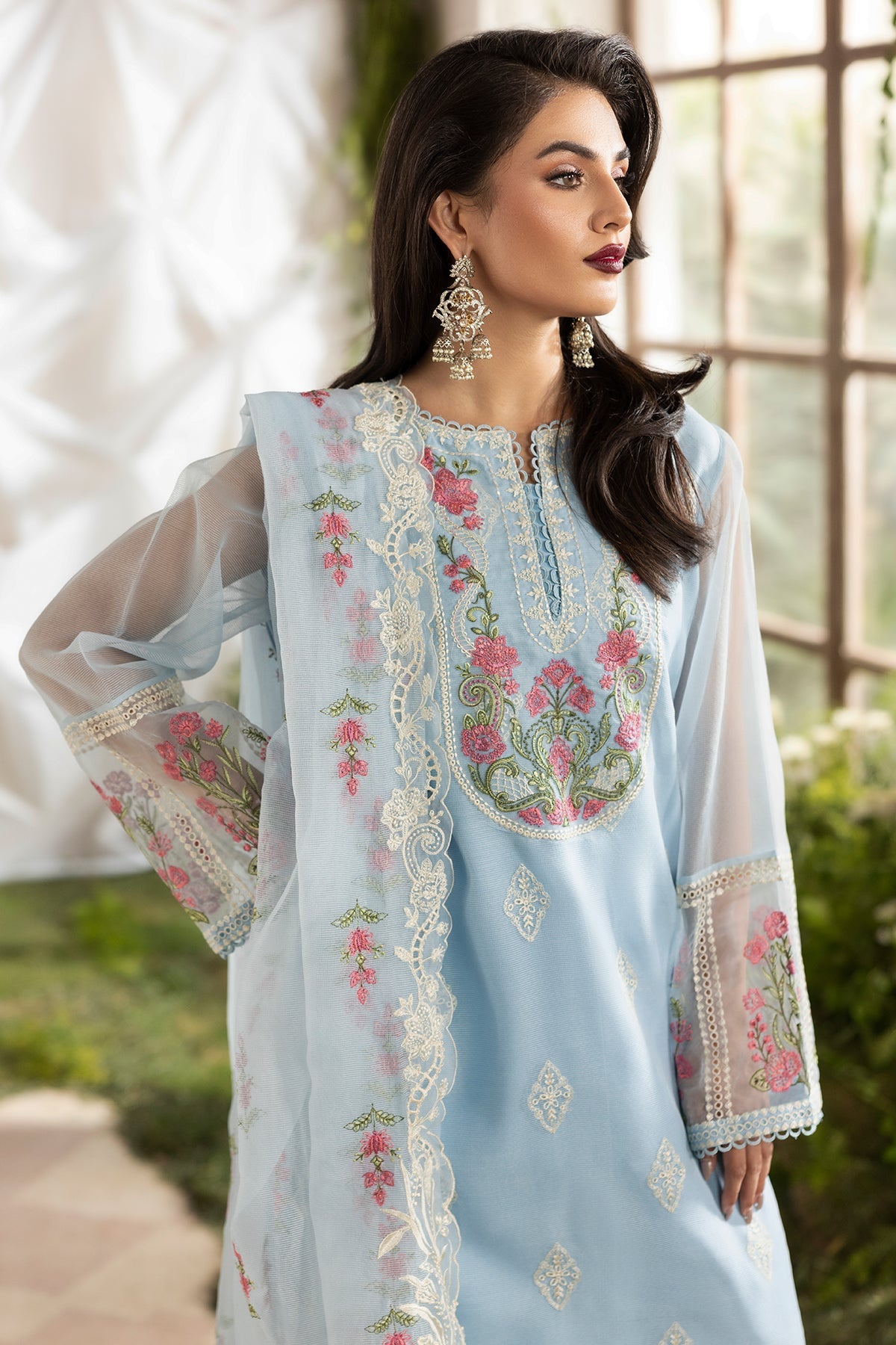 3-PC Embroidered  Cotton Net CMA-5-191