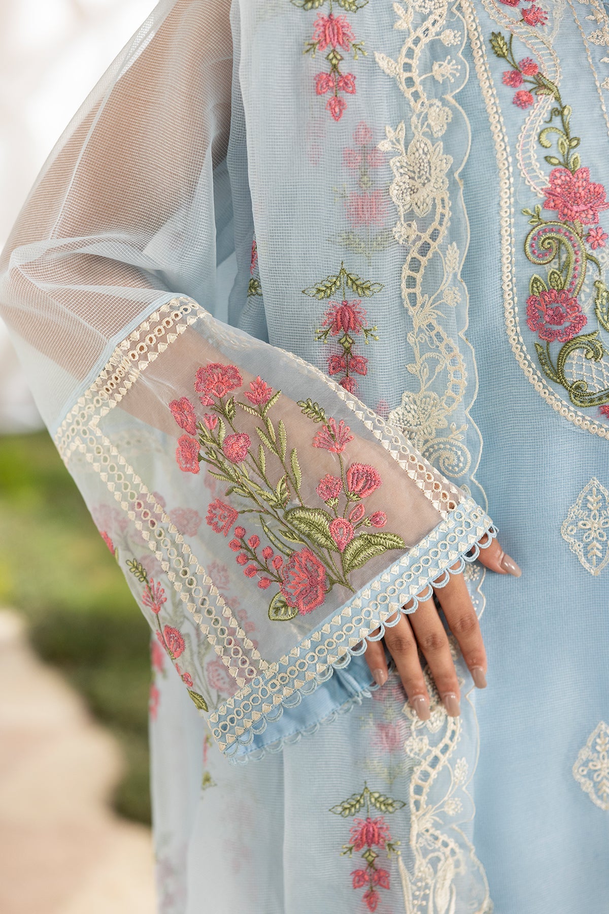 3-PC Embroidered  Cotton Net CMA-5-191