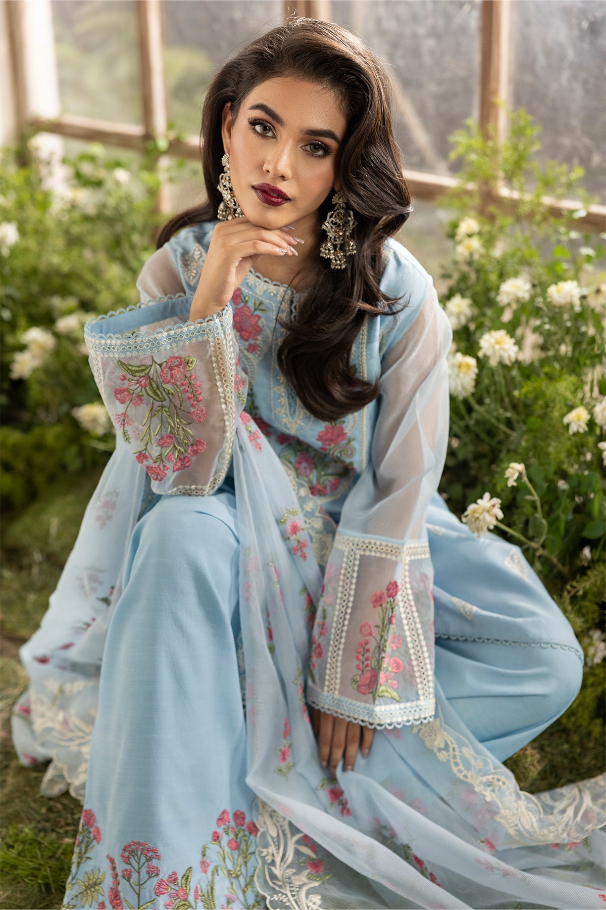 3-PC Embroidered  Cotton Net CMA-5-191