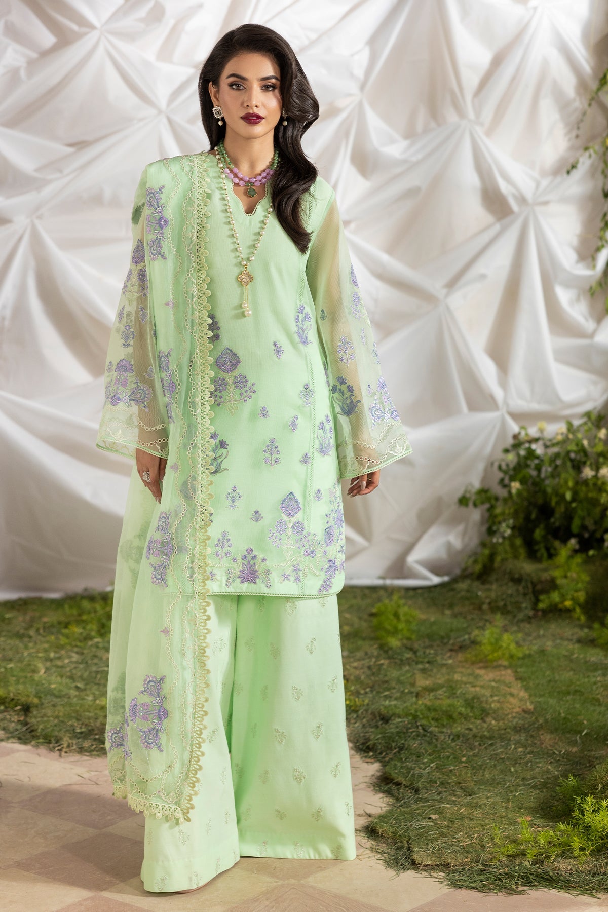 3-PC Embroidered  Cotton Net CMA-5-193