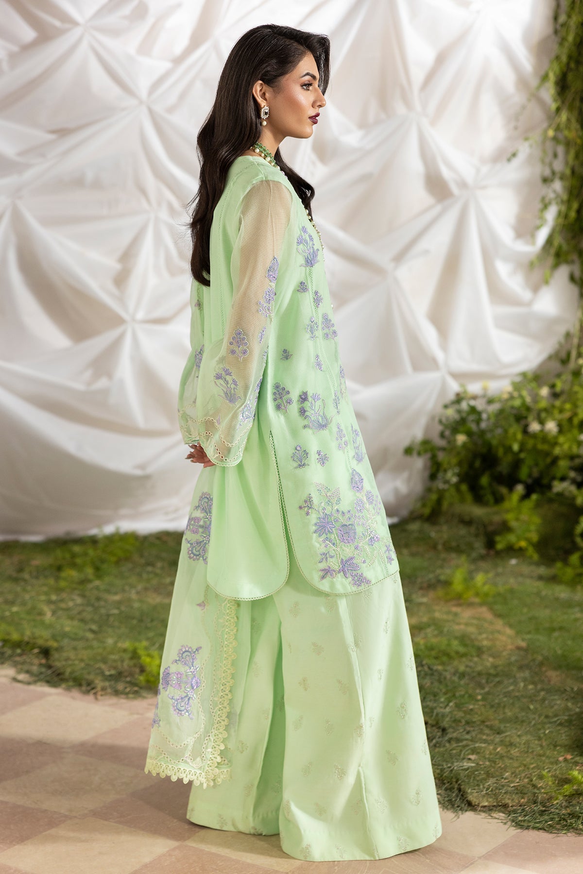 3-PC Embroidered  Cotton Net CMA-5-193