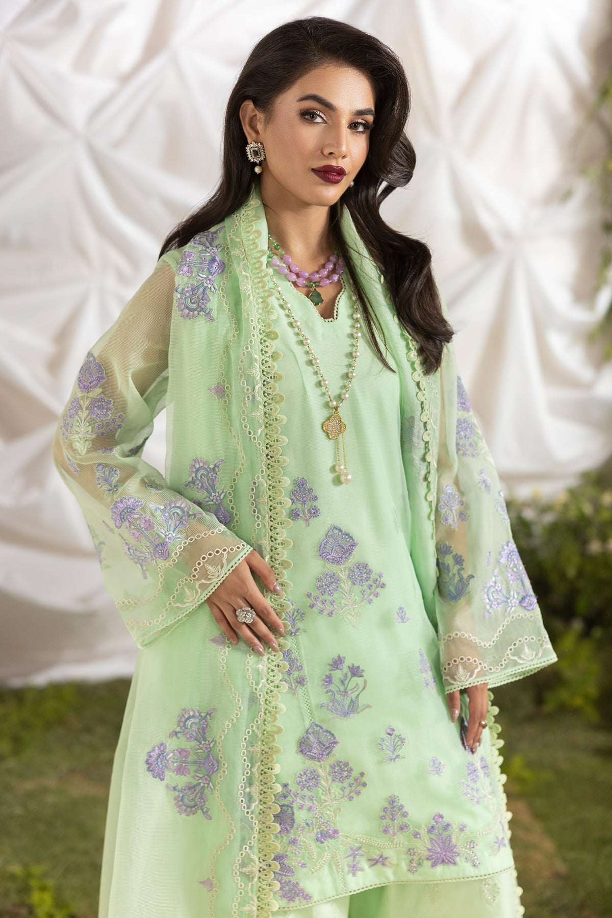 3-PC Embroidered  Cotton Net CMA-5-193