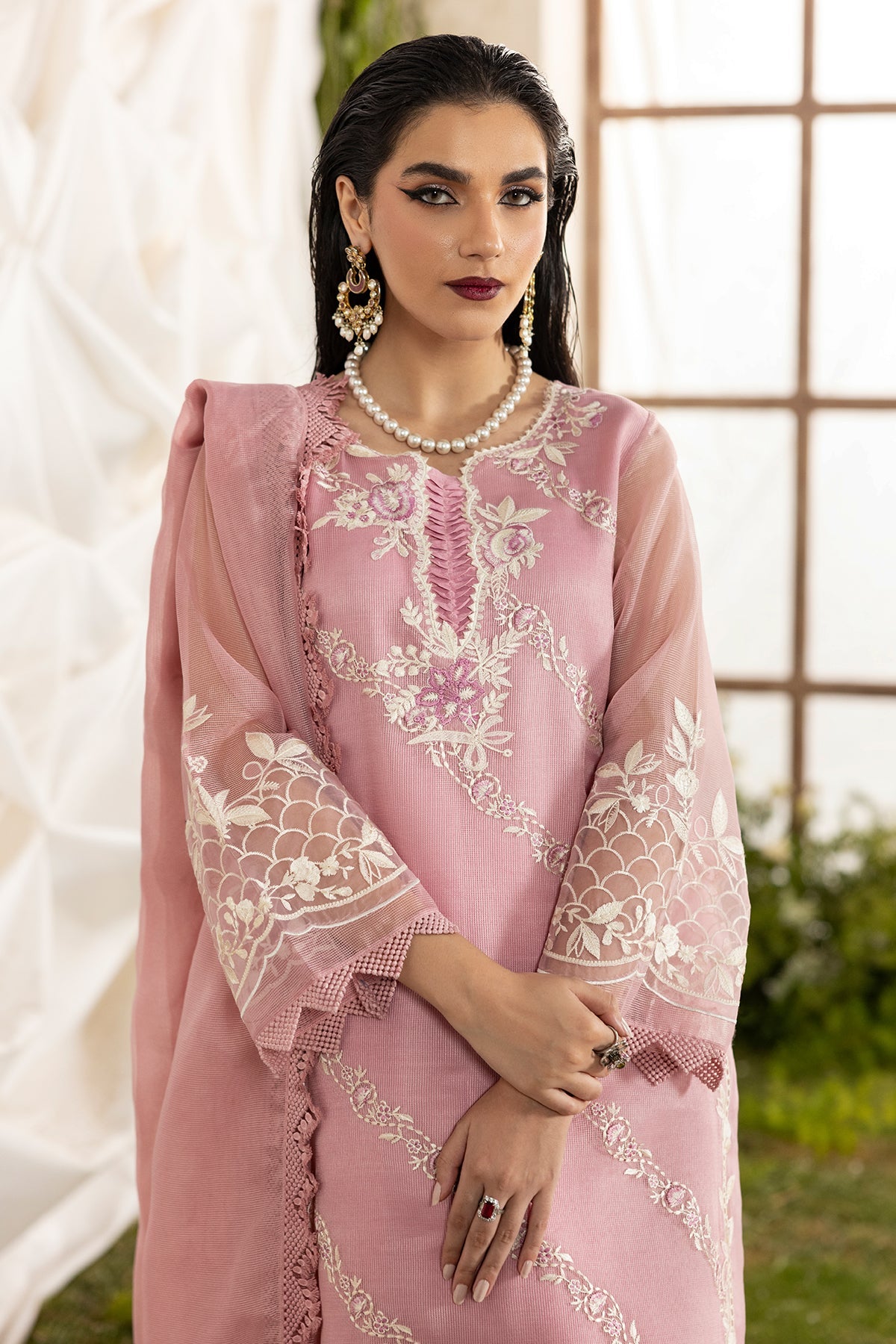3-PC Embroidered  Cotton Net CMA-5-189