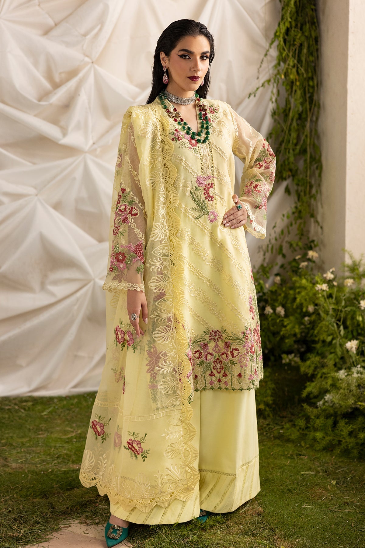 3-PC Embroidered  Cotton Net CMA-5-192