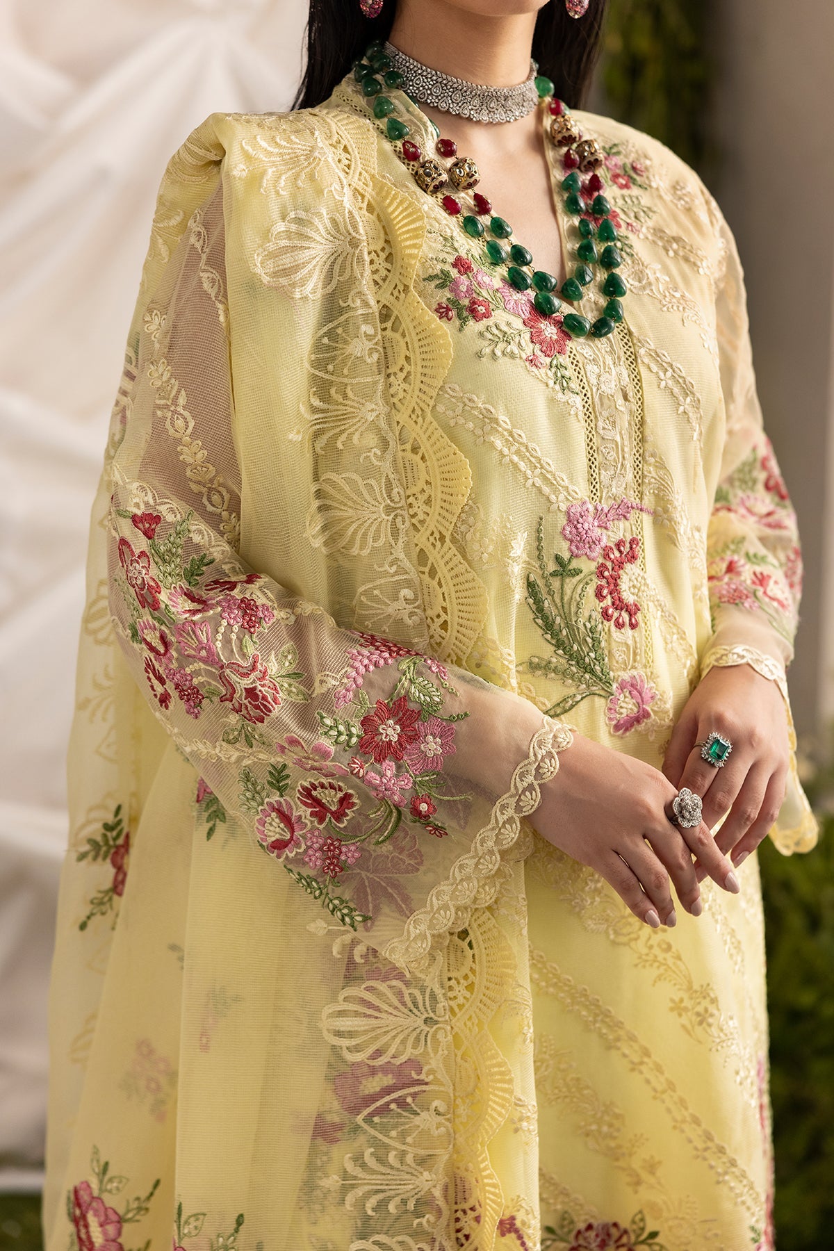 3-PC Embroidered  Cotton Net CMA-5-192