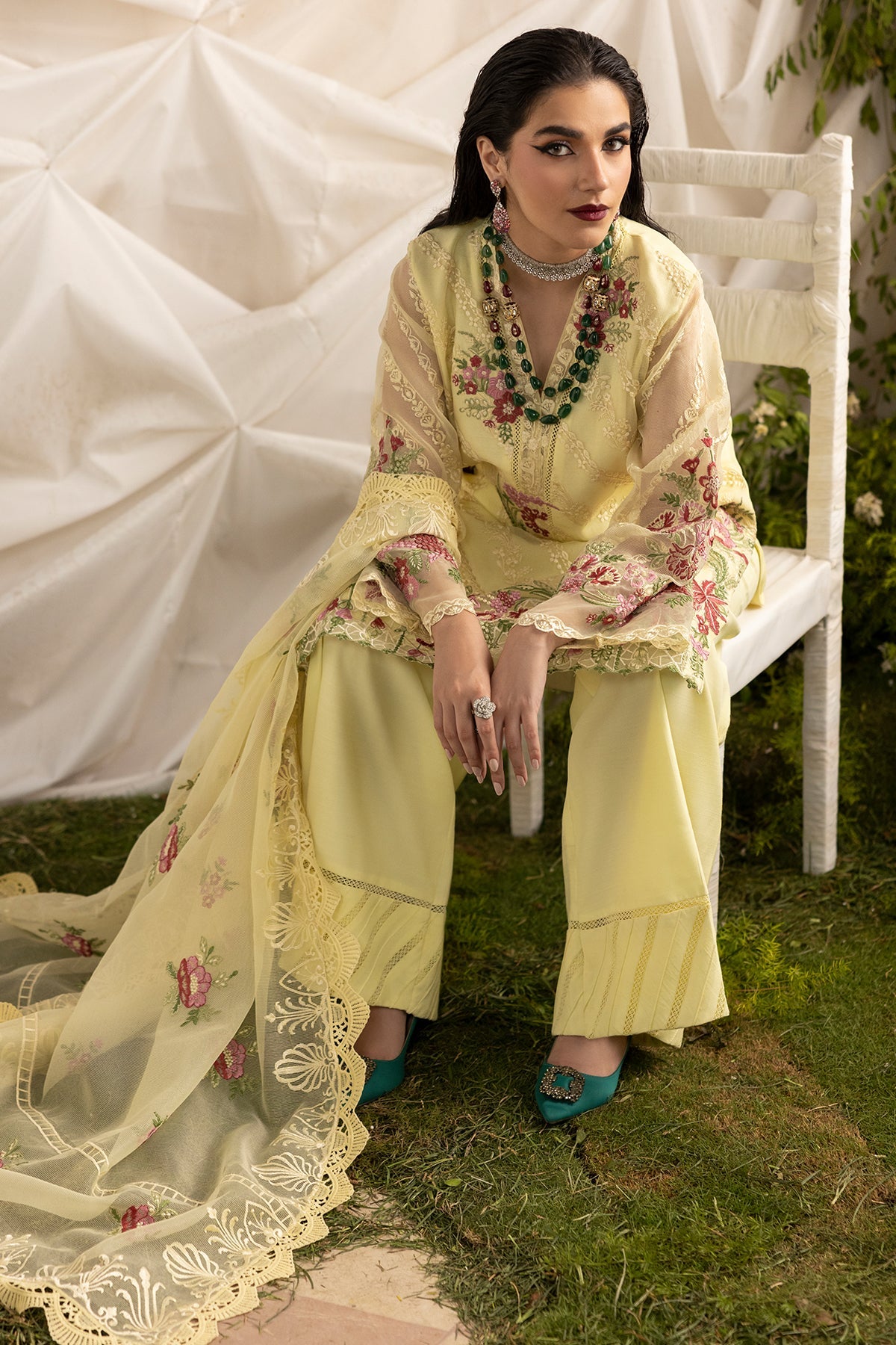 3-PC Embroidered  Cotton Net CMA-5-192