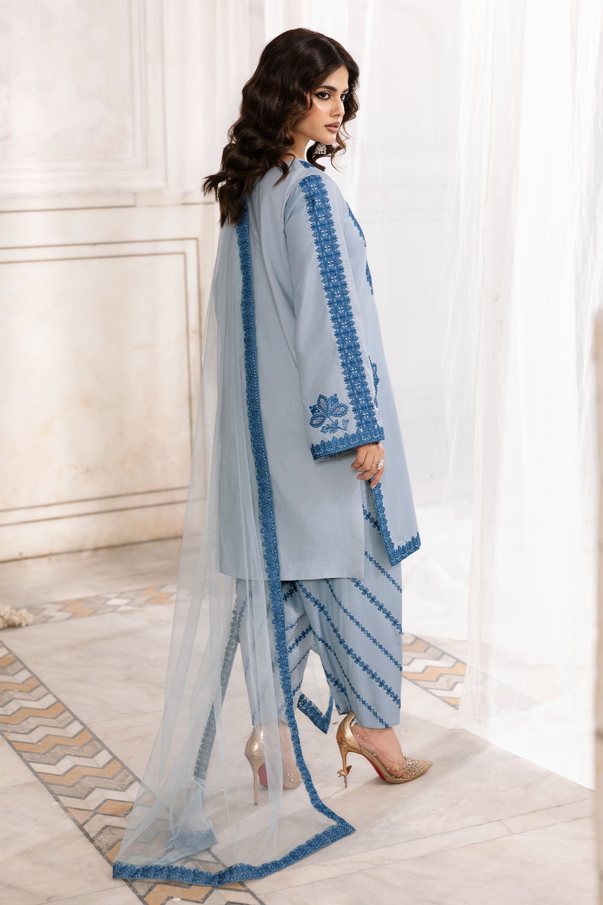 3-PC Embroidered Raw-Silk CMA-6-347