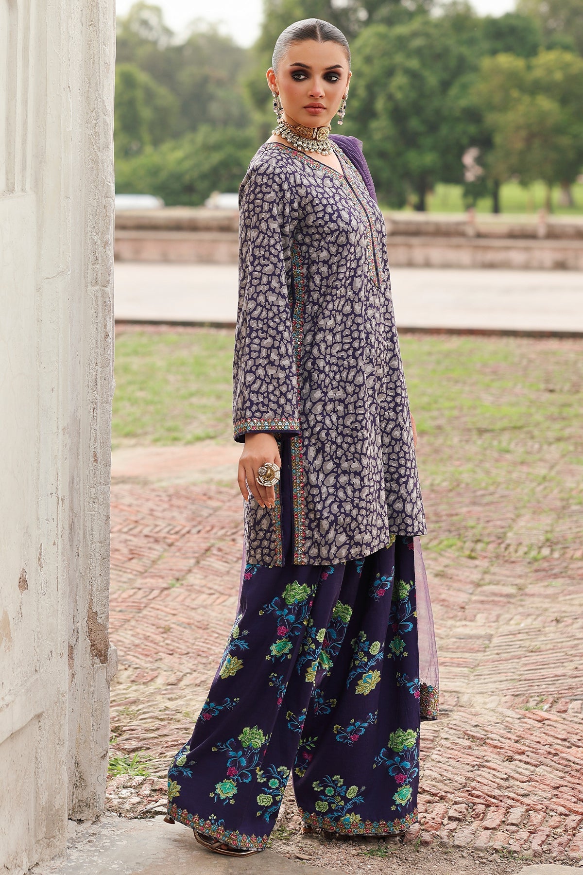 3-PC Embroidered Raw-Silk Suit CMA-5-121A