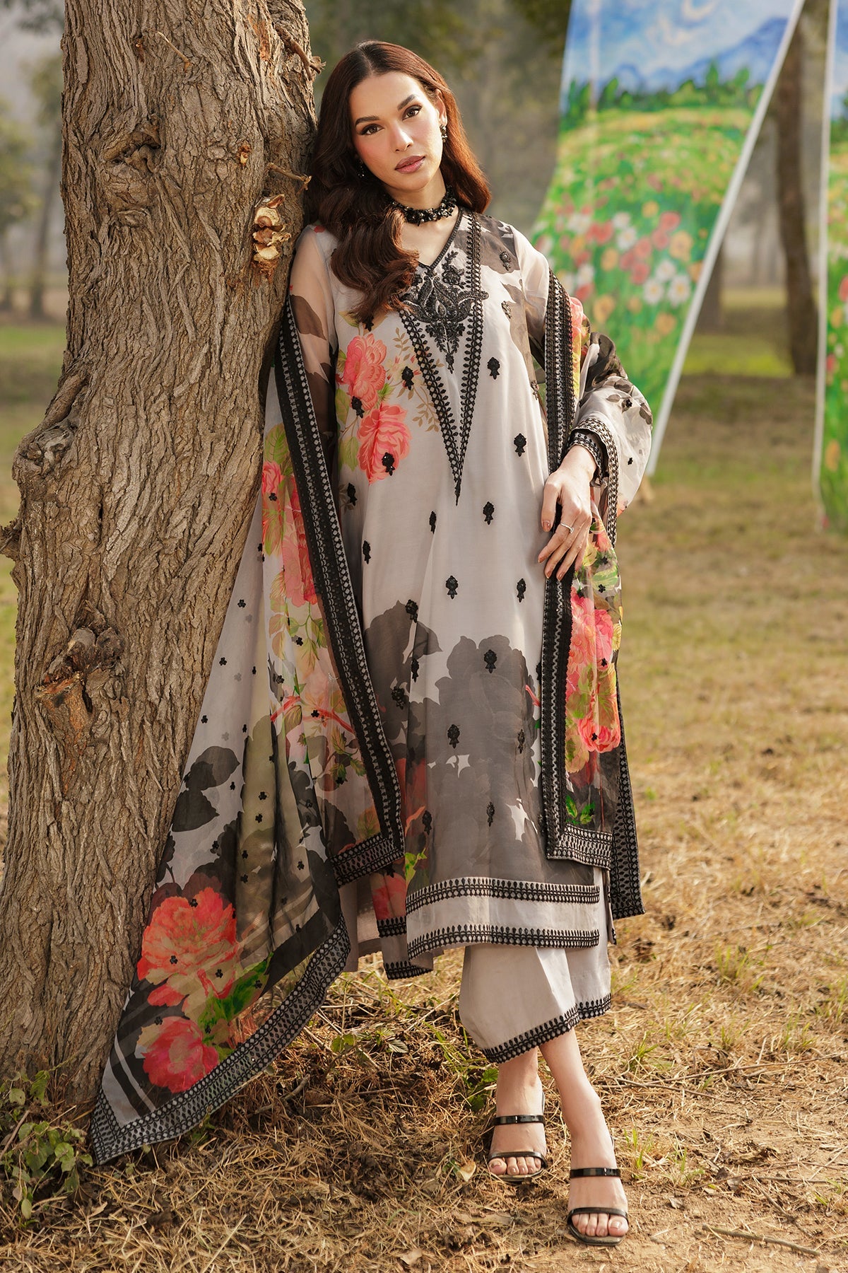 3-PC Embroidered Organza  CMA-6-174
