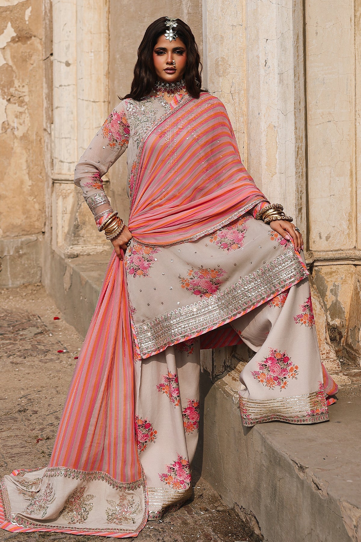 3-Pc Stitched Embroidered Printed Chiffon Collection VSL6-09P