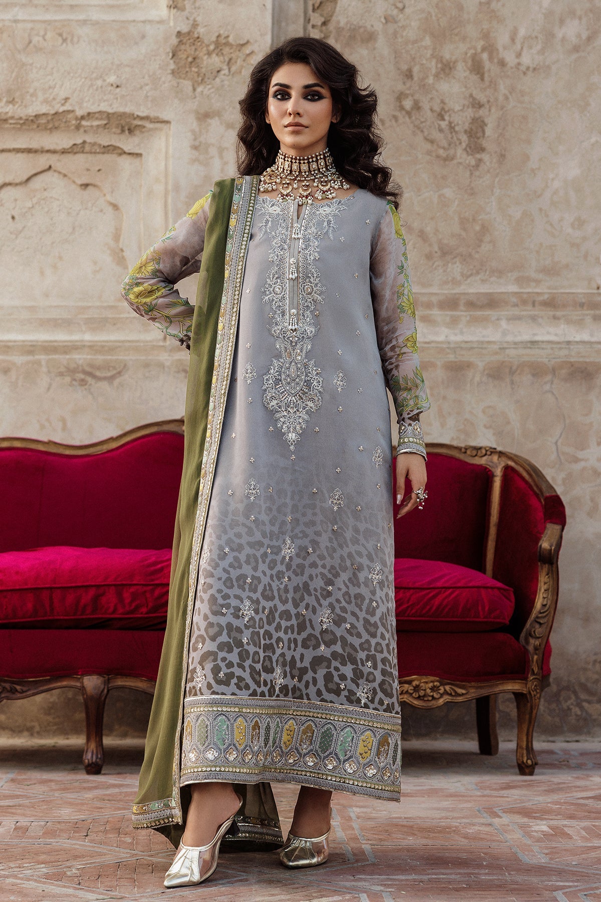 3-Pc Stitched Embroidered Printed Chiffon Collection VSL6-12P
